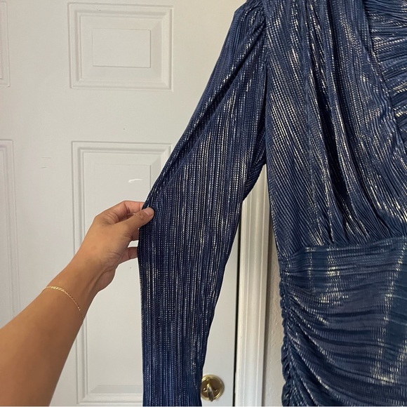 NWT SABINA MUSAYEV blue glitter metallic ruched event formal bodycon mini dress - Picture 3 of 8